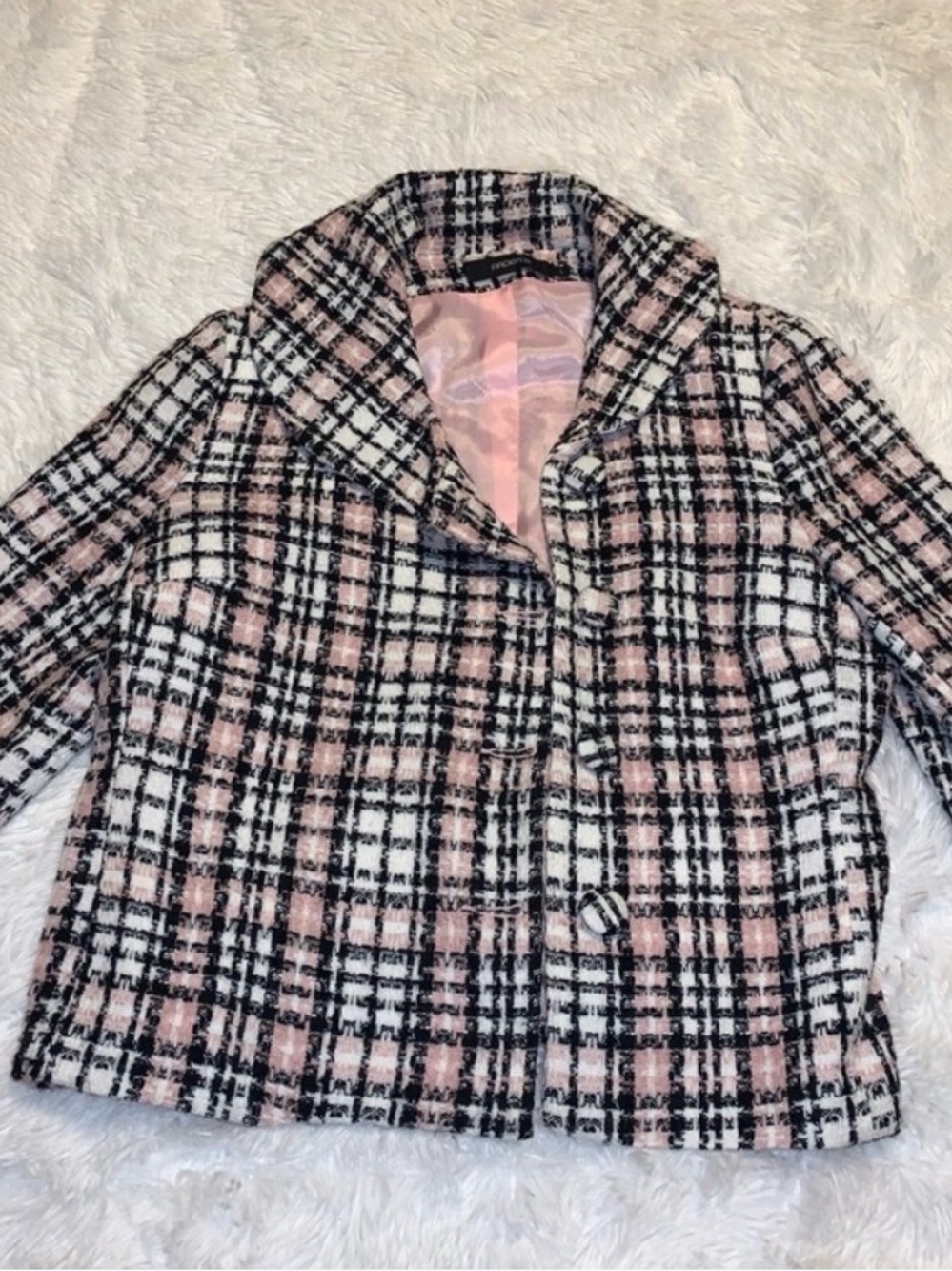 Arden B Pink Black and White Plaid Suit Jacket